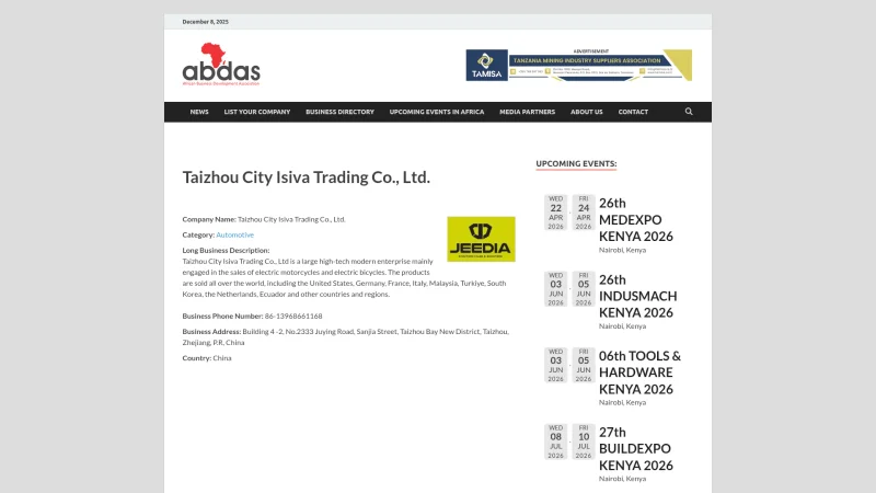 TAIZHOU CITY ISIVA TRADING CO.,LTD. website screenshot