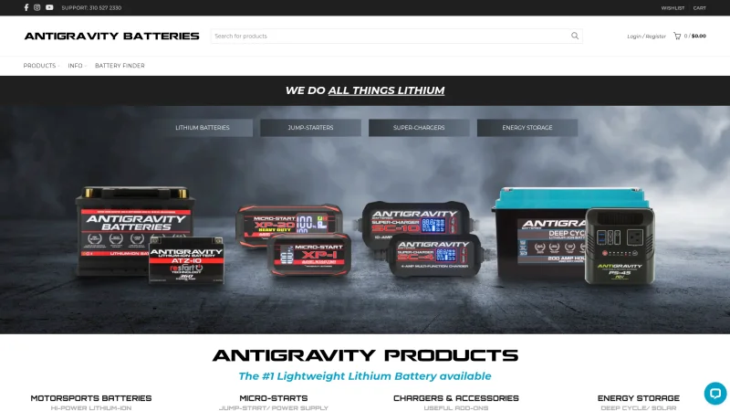 ANTIGRAVITY BATTERIES website screenshot