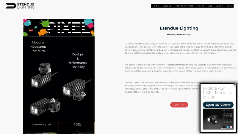 ETENDUE LIGHTING website screenshot