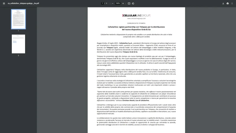 TELEPASS S.P.A. – CELLULARLINE S.P.A. website screenshot