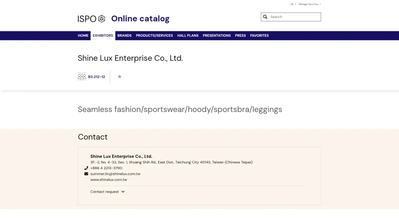 SHINE LUX ENTERPRISE CO., LTD. website screenshot