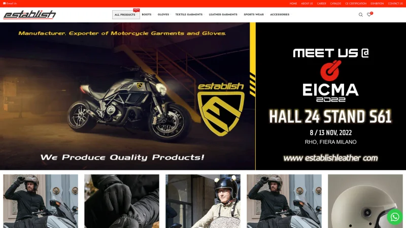 ESTABLISH LEATHER website screenshot