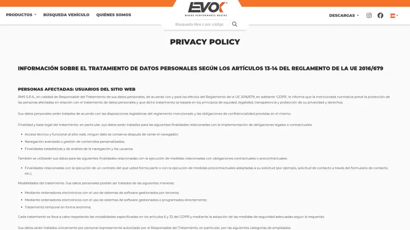 EVOK – RMS S.P.A. website screenshot