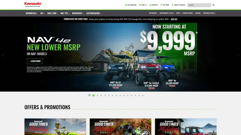KAWASAKI GENUINE ACCESSORIES website screenshot