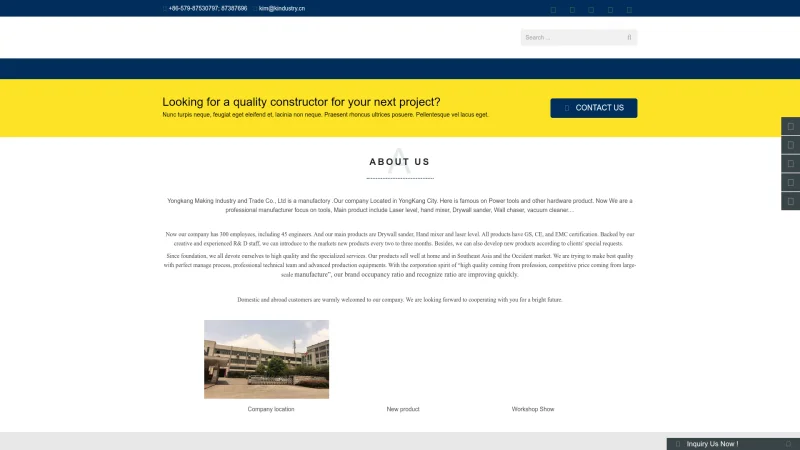 YONGKANG FINE INDUSTRY AND TRADE CO., LTD website screenshot
