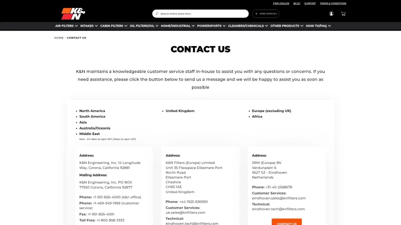 K&N ENGINEERING INC website screenshot