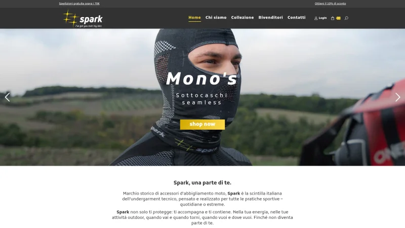 SPARK – TECHNICAL CLOTHING 100% MADE IN ITALY website screenshot