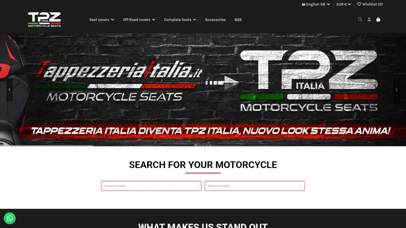 TPZ ITALIA – MOTORCYCLE SEAT website screenshot