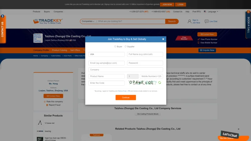 TAIZHOU ZHONGQI DIE CASTING CO., LTD. website screenshot