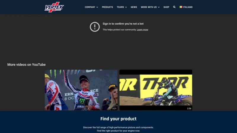 VERTEX PISTONS website screenshot