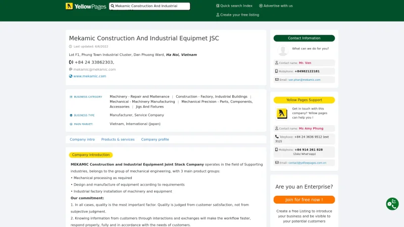 MEKAMIC CONSTRUCTION AND INDUSTRIAL EQUIPMENT JSC website screenshot